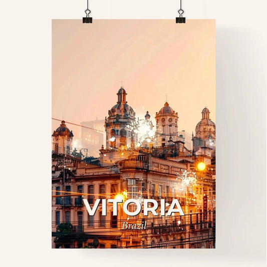 Vitoria Skyline Sunlit Cityscape Art Print - A building with many windows and a street light Poster