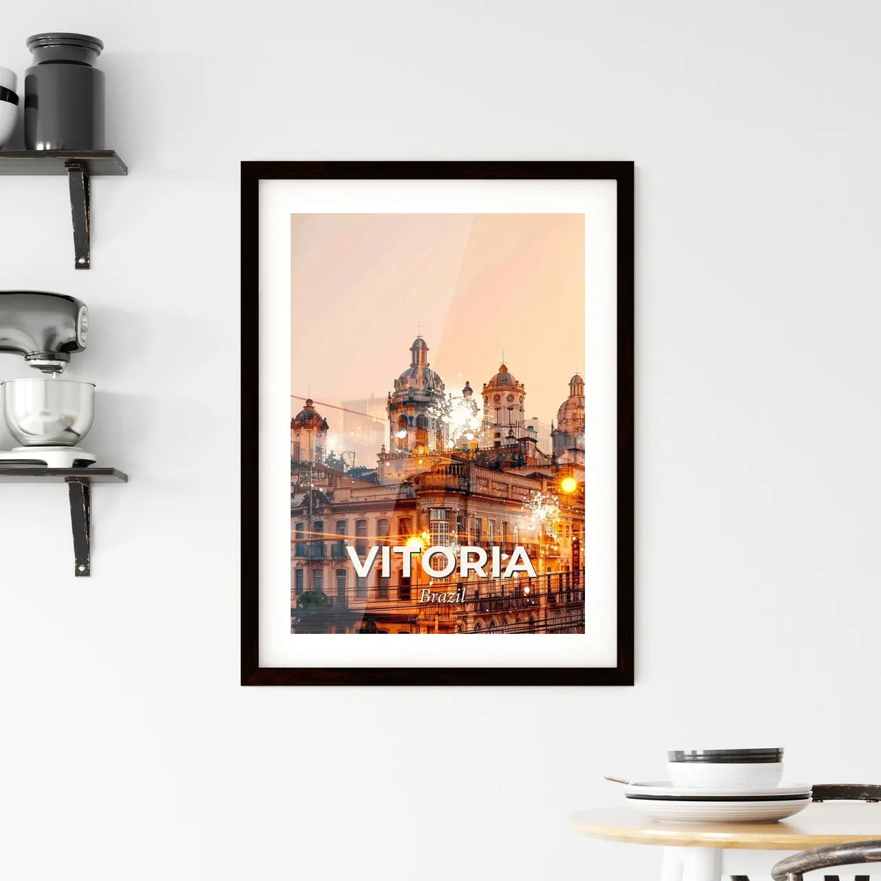 Vitoria Skyline Sunlit Cityscape Art Print - A building with many windows and a street light Custom Print