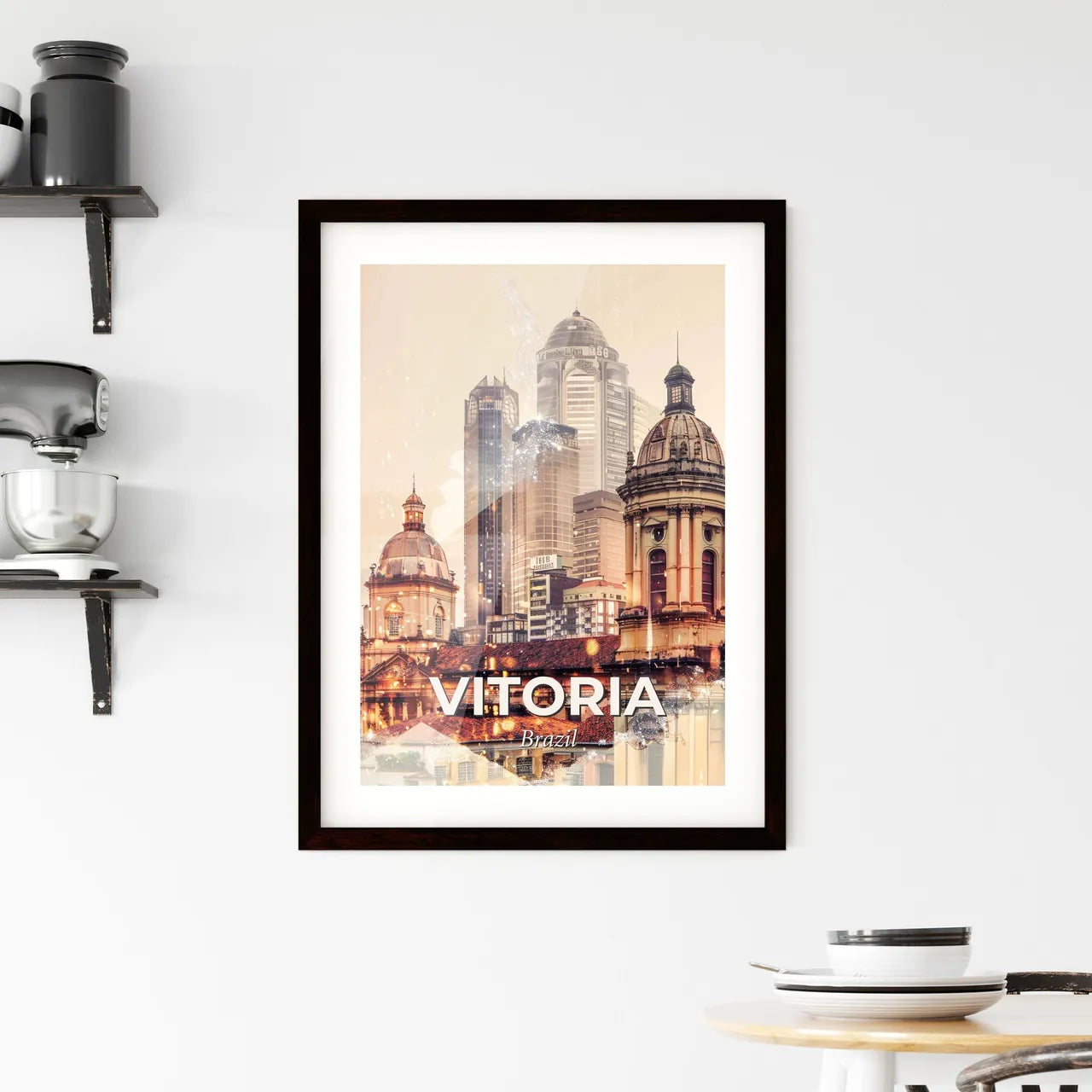 Vitoria Double Exposure Skyline Poster Art - A building with a dome roof and a city skyline Custom Print