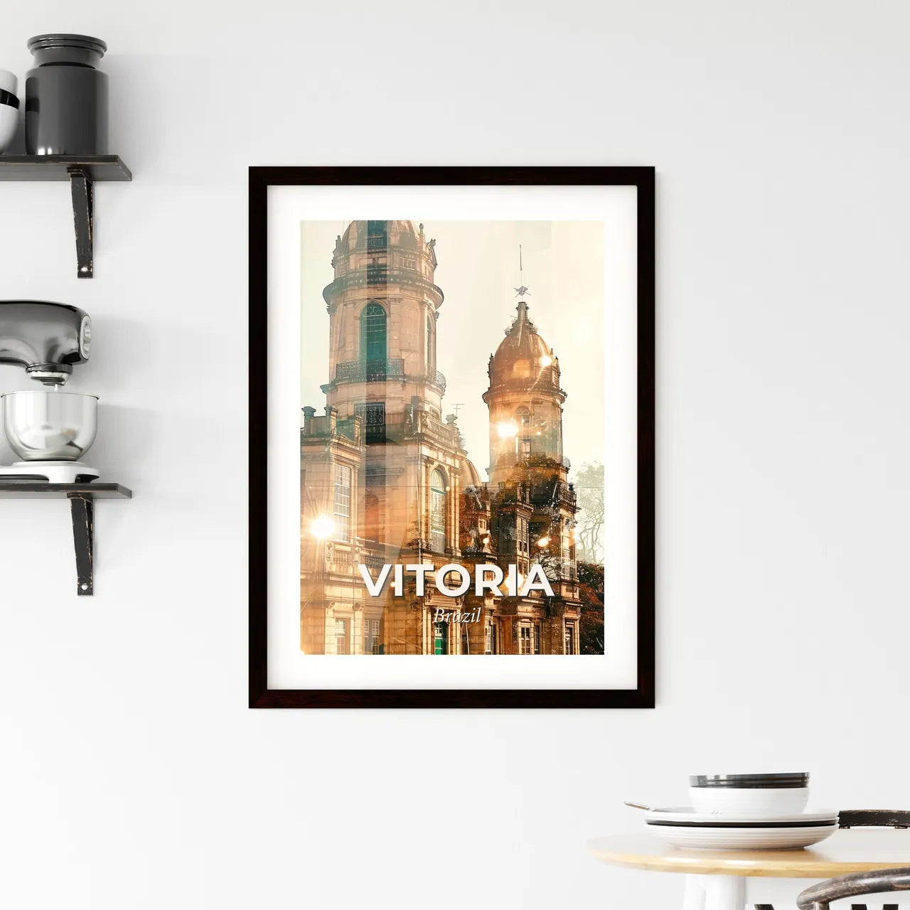 Vitoria Skylines And Local Icons Composite - A building with a tower Custom Print