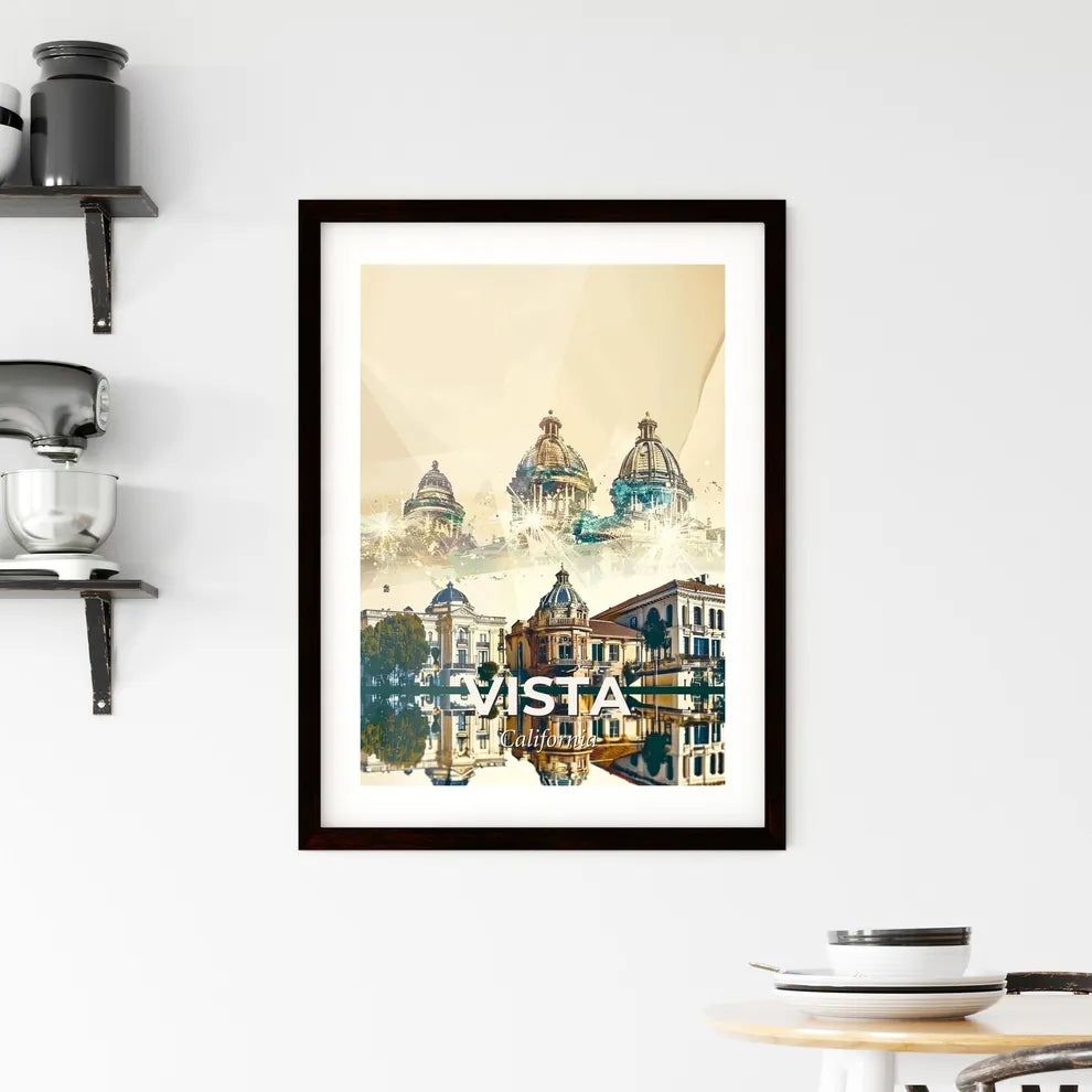 Vista City Skyline Double Exposure Art Poster - A building next to a body of water Custom Print
