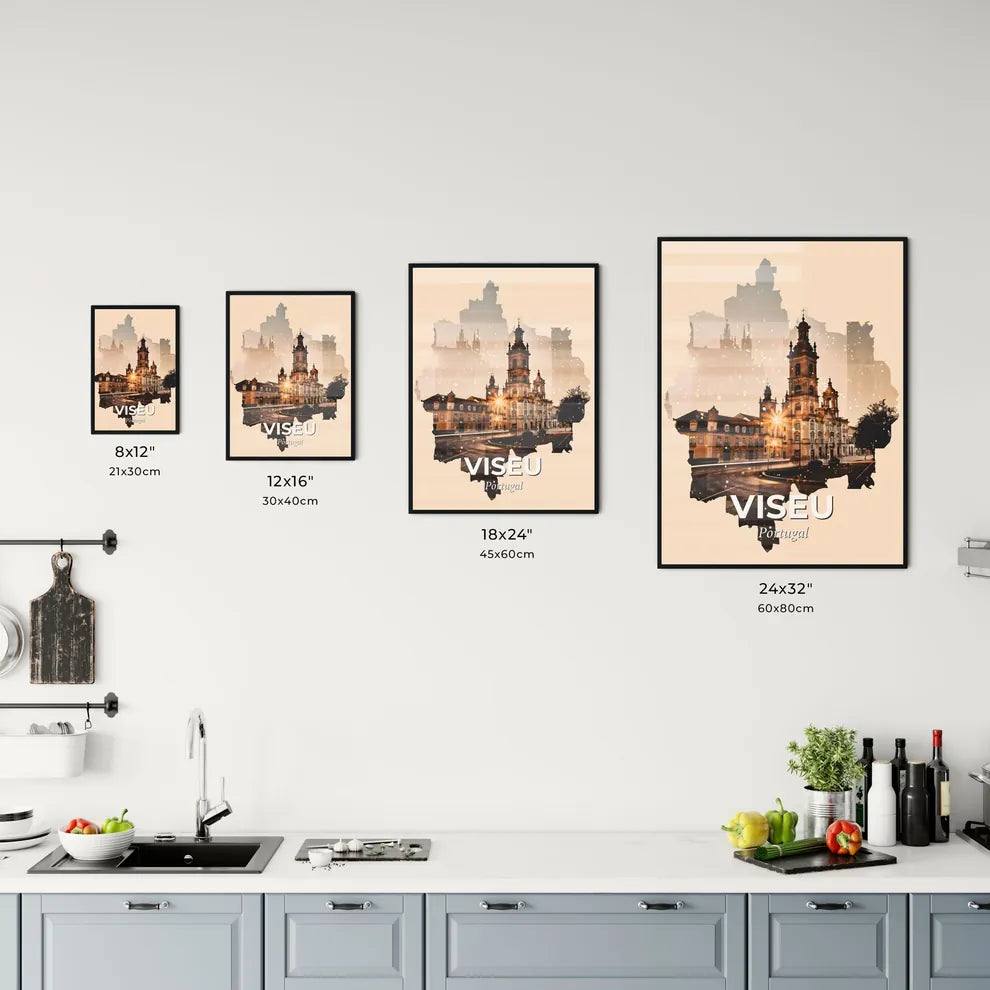 Viseu Skyline Canvas Wall Art - A city with a building and a street Size Chart