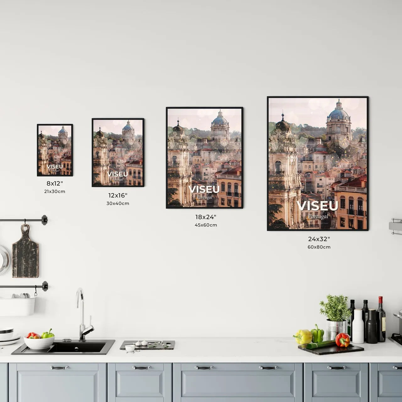 Viseu Cityscape Symphony of Architecture and Light - A city with many buildings Size Chart