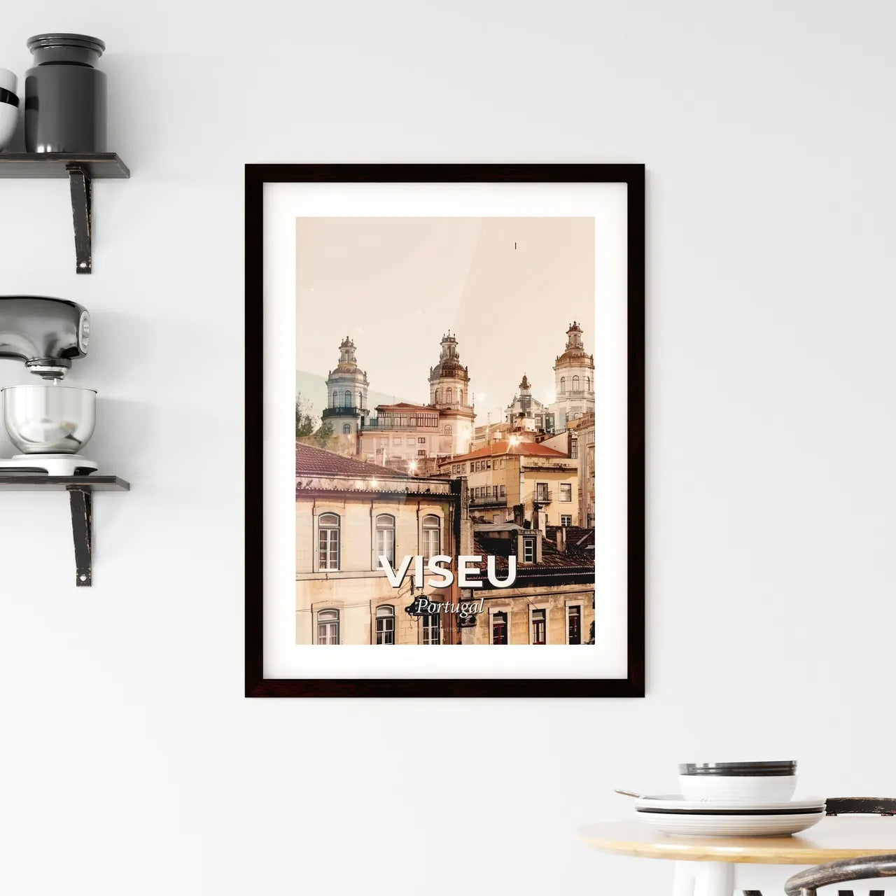 Viseu Skyline Double Exposure Cityscape Art - A group of buildings with towers Custom Print