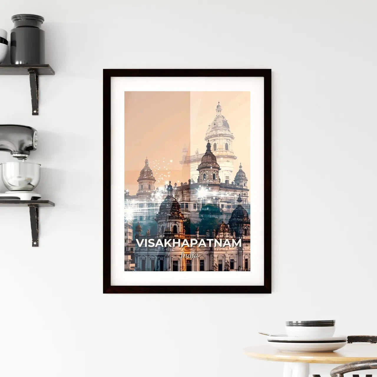 Visakhapatnam Skyline Double Exposure Composite Art Poster - A building with a tower Custom Print