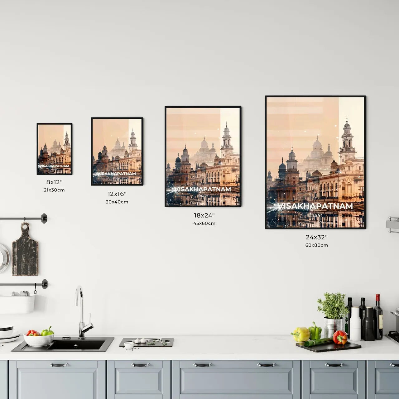 Visakhapatnam Skyline Double Exposure Metropolis Art Print - A city with a river and a building Size Chart
