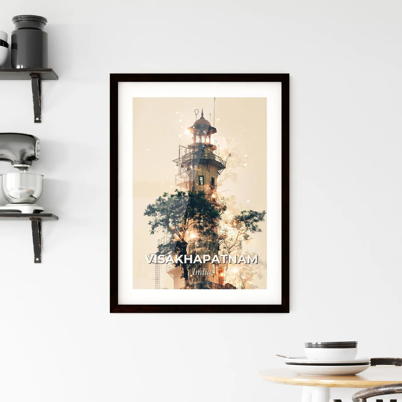 Visakhapatnam Skyline Double Exposure Art - A tower with a tree Custom Print