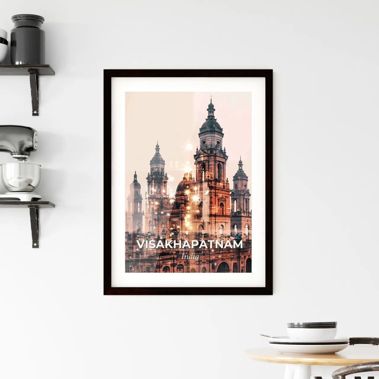 Visakhapatnam India Skyline Art Poster - A large building with towers and a city in the background Custom Print