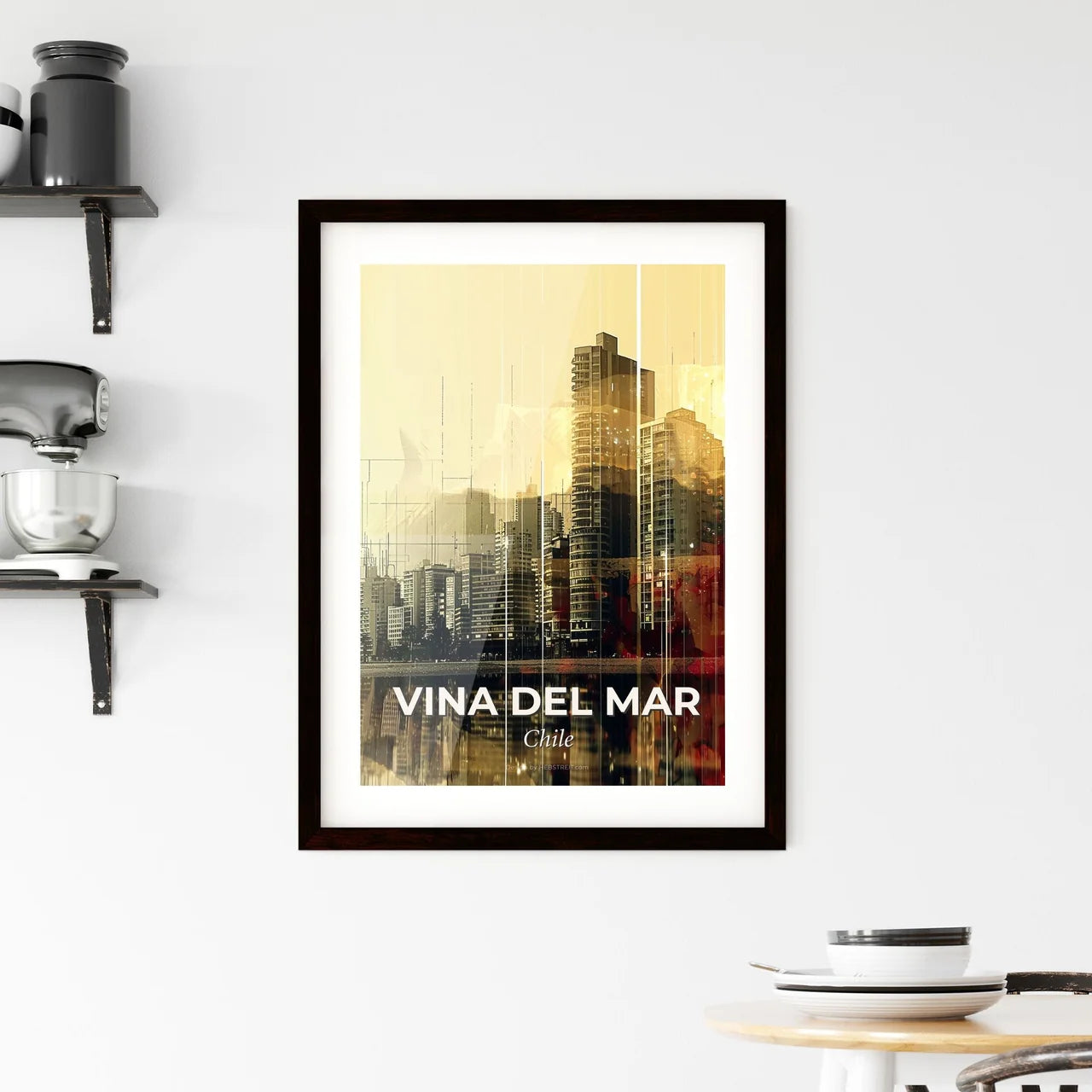 Vina del Mar Skyline Double Exposure Art Poster - A city skyline with water and a person's hand Custom Print
