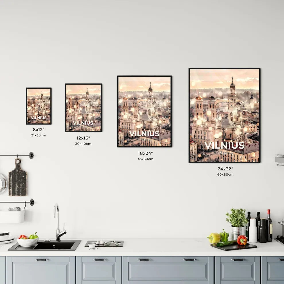 Vilnius Skyline Double Exposure Cityscape Art - A city with many buildings Size Chart