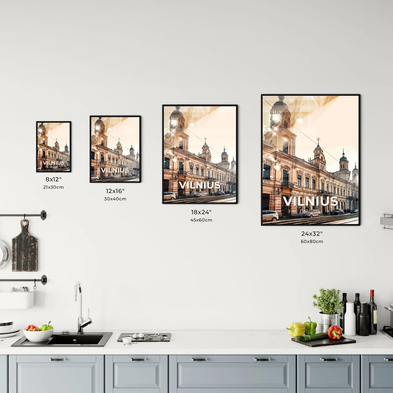 Vilnius Cityscape Composite Art: Historical Meets Modern - A building with cars parked on the side Size Chart