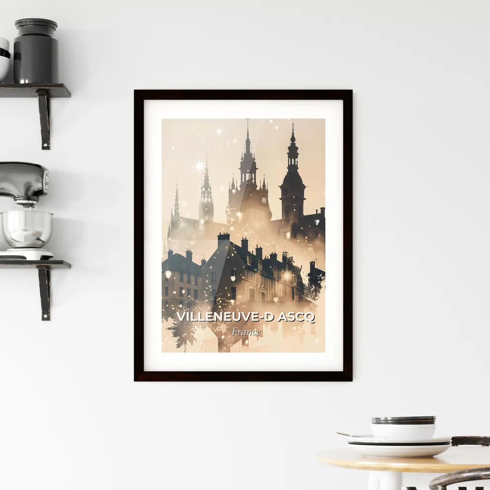 Villeneuve-d Ascq Skyline Double Exposure Art - A building with towers and spires Custom Print