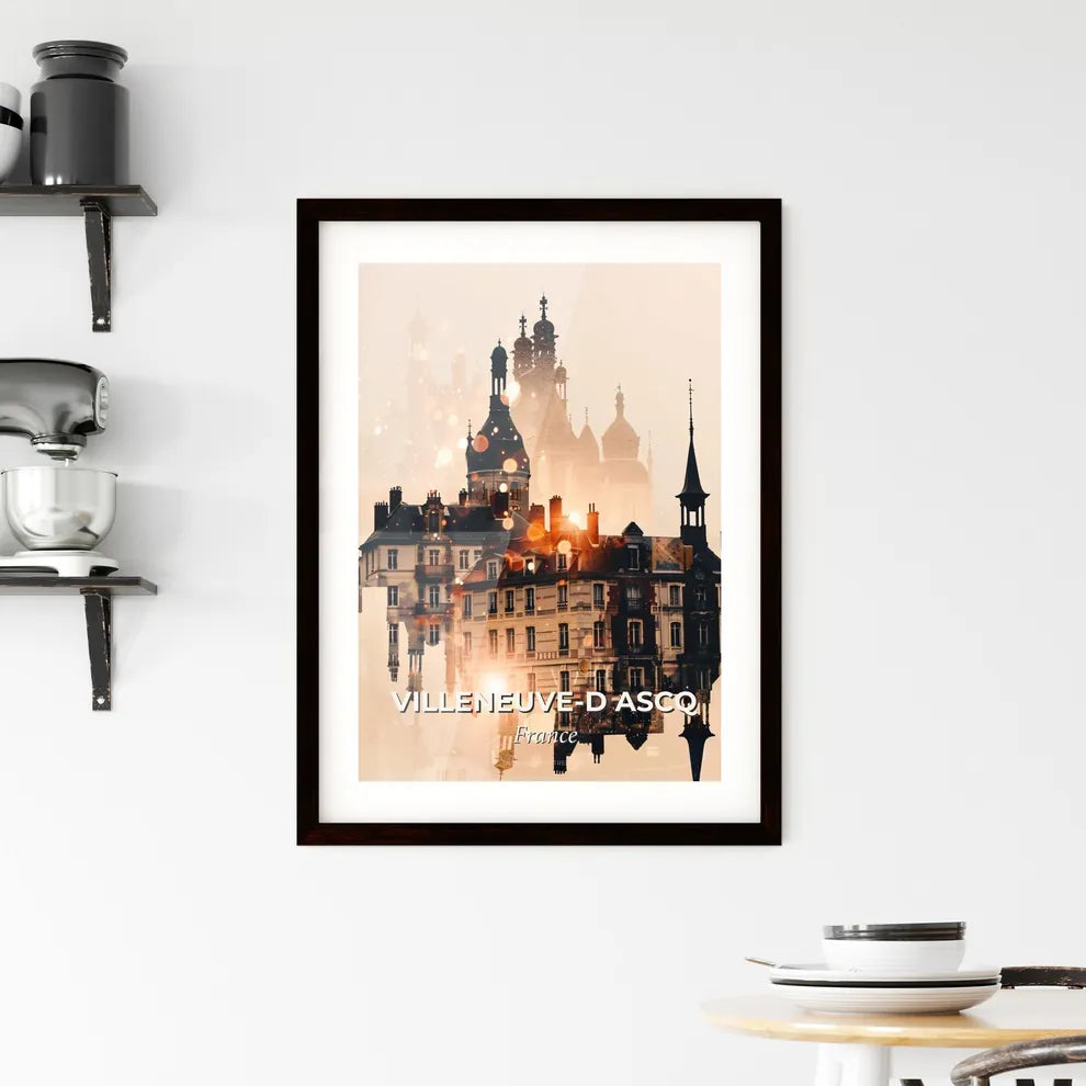 Villeneuve-d Ascq France Skyline Bright Poster Design - A building with towers and a dome Custom Print