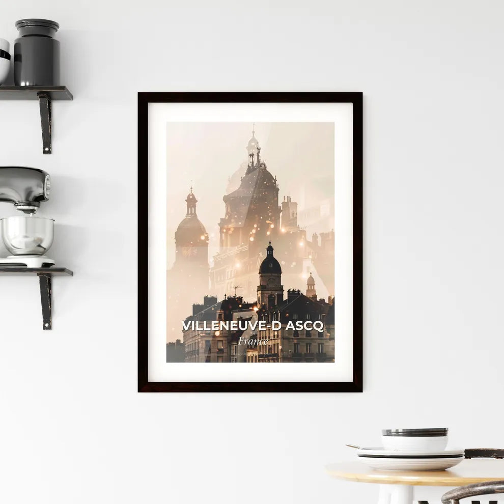 Villeneuve-d Ascq Skyline Art Poster Beige Background - A city with many buildings Custom Print