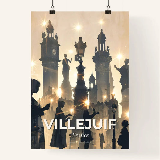 Villejuif Skyline Double Exposure Composite Art Poster - A silhouettes of people standing on a city street Poster