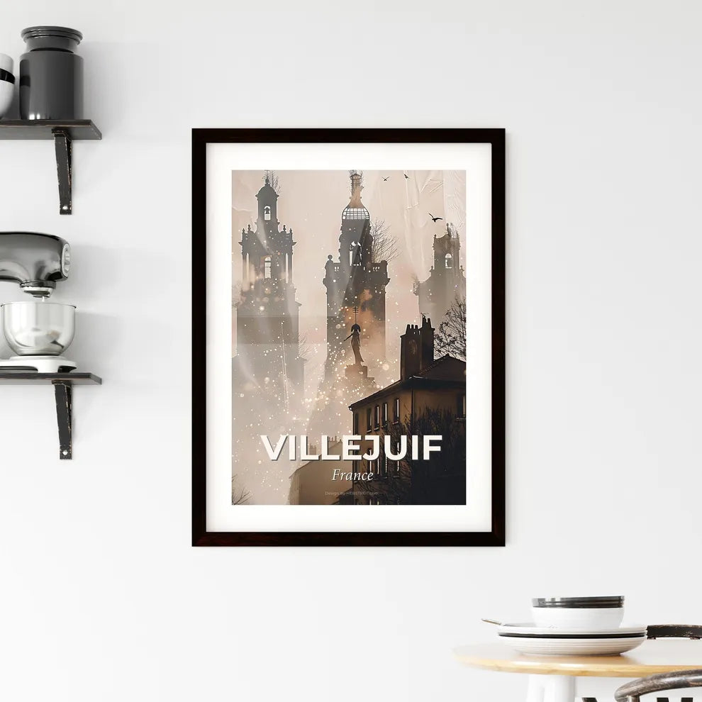 Villejuif Skyline Art: Double Exposure Cityscape - A building with a statue and a statue in the middle Custom Print