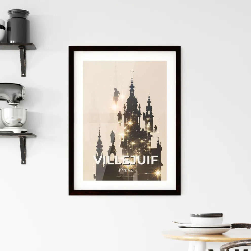 Villejuif Skyline Double Exposure Art Poster - A silhouette of a building with a person jumping off the top Custom Print