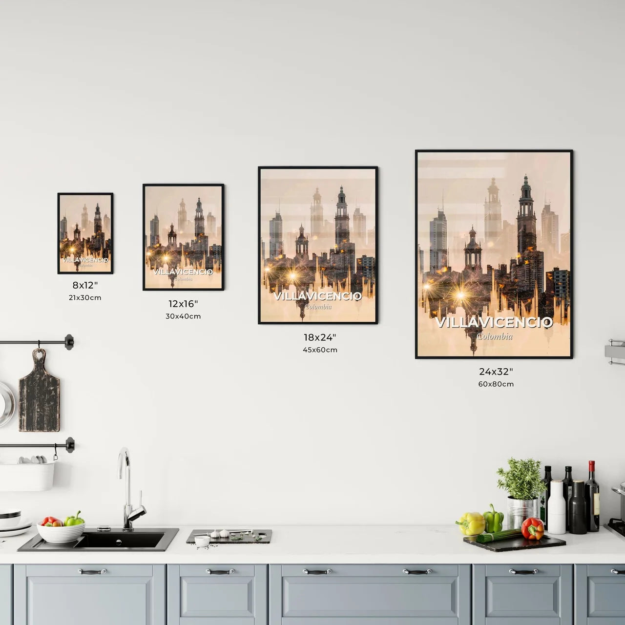 Villavicencio Skyline Double Exposure Art - A city skyline with many tall buildings Size Chart