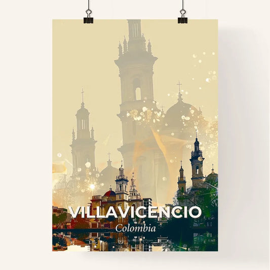 Villavicencio City Skyline Composite Art, Bright Beige Background - A city with a tall building Poster
