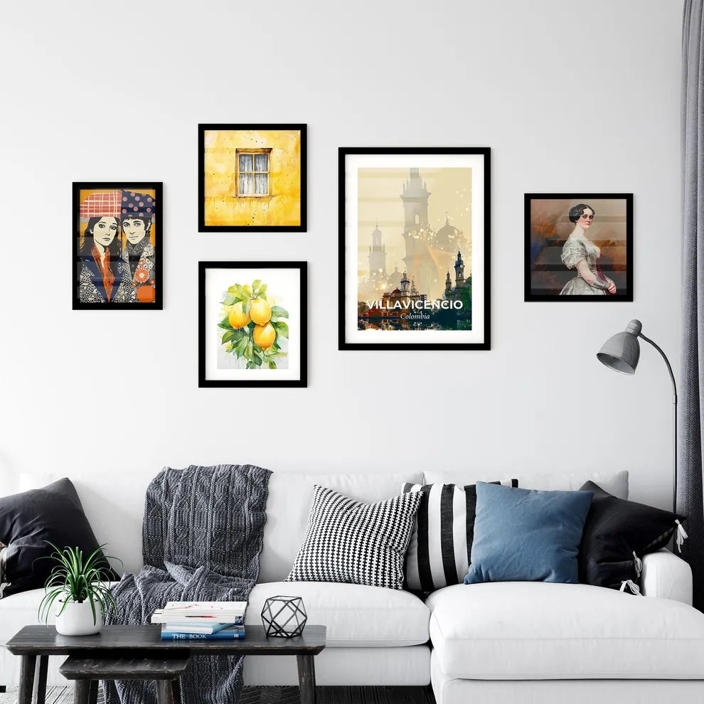 Villavicencio City Skyline Composite Art, Bright Beige Background - A city with a tall building Interior Design