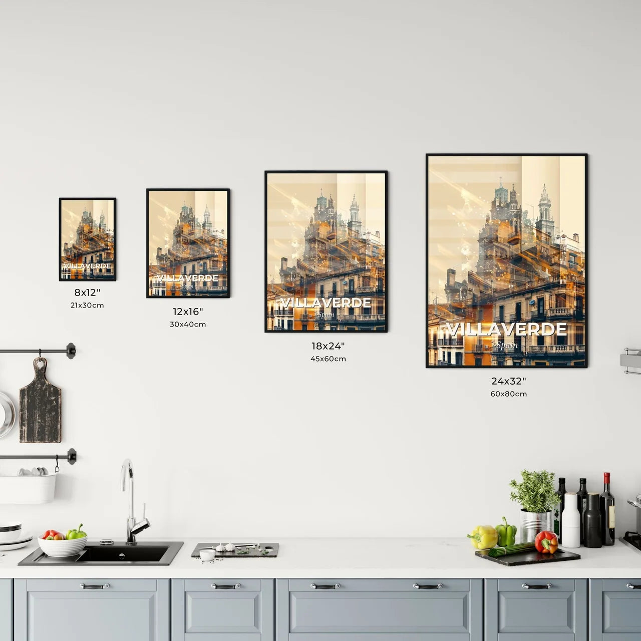 Villaverde Skyline Composite Art Poster - A building with many balconies Size Chart