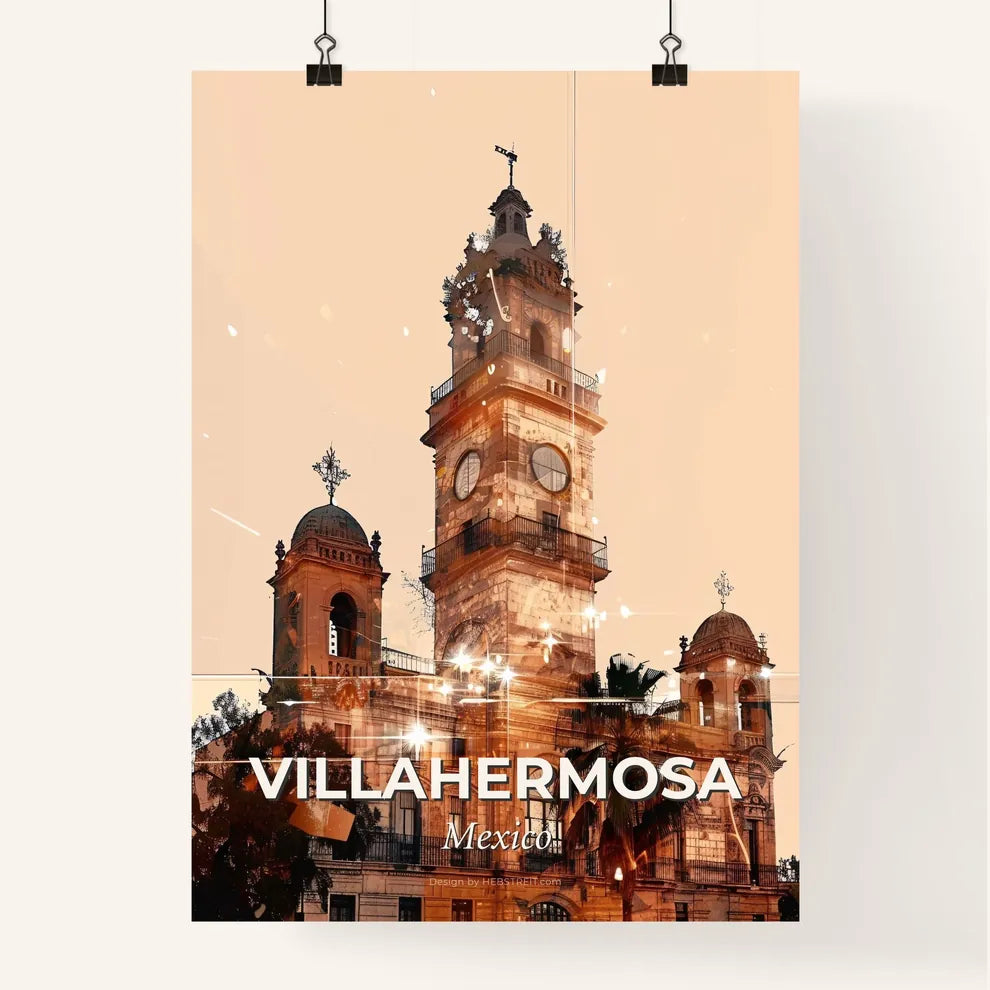 Villahermosa, Mexico: City Skyline Art Poster - A large building with a clock tower Poster