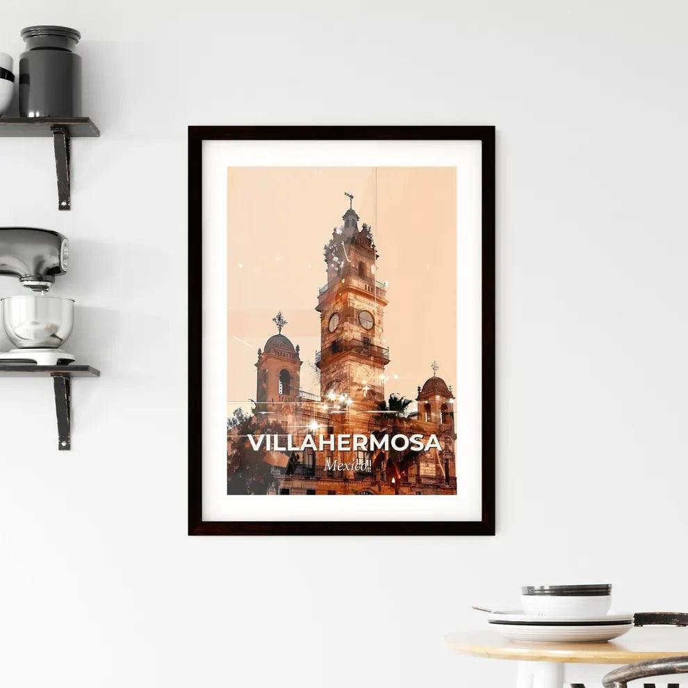 Villahermosa, Mexico: City Skyline Art Poster - A large building with a clock tower Custom Print