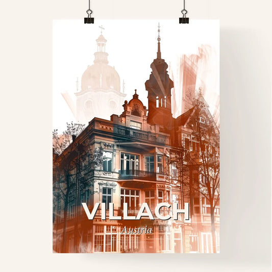 Villach Skyline Silhouette Art Composite - A building with a tower and trees Poster