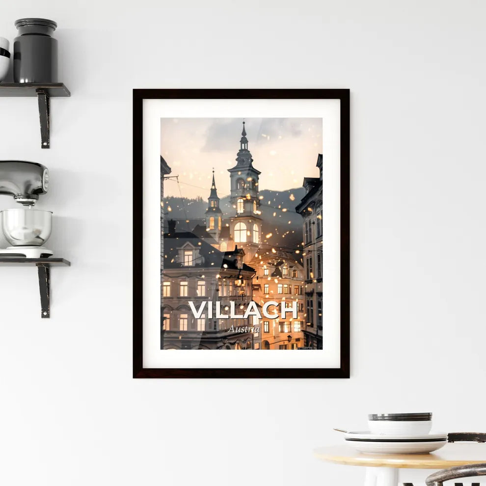Villach Skyline Art: Iconic Silhouette Poster - A building with a tower and many windows Custom Print