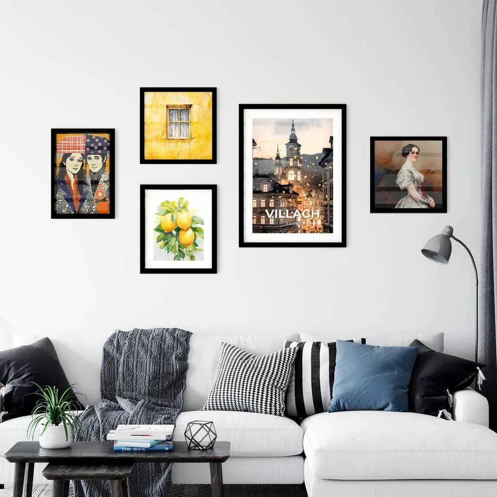 Villach Skyline Art: Iconic Silhouette Poster - A building with a tower and many windows Interior Design
