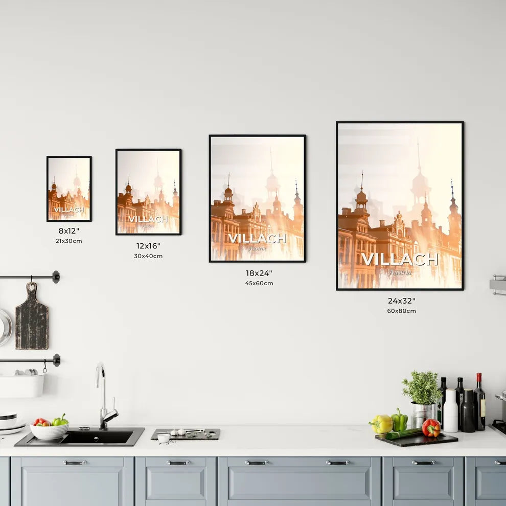 Villach Skyline Composite Art Majestic Panorama - A building with towers and spires Size Chart