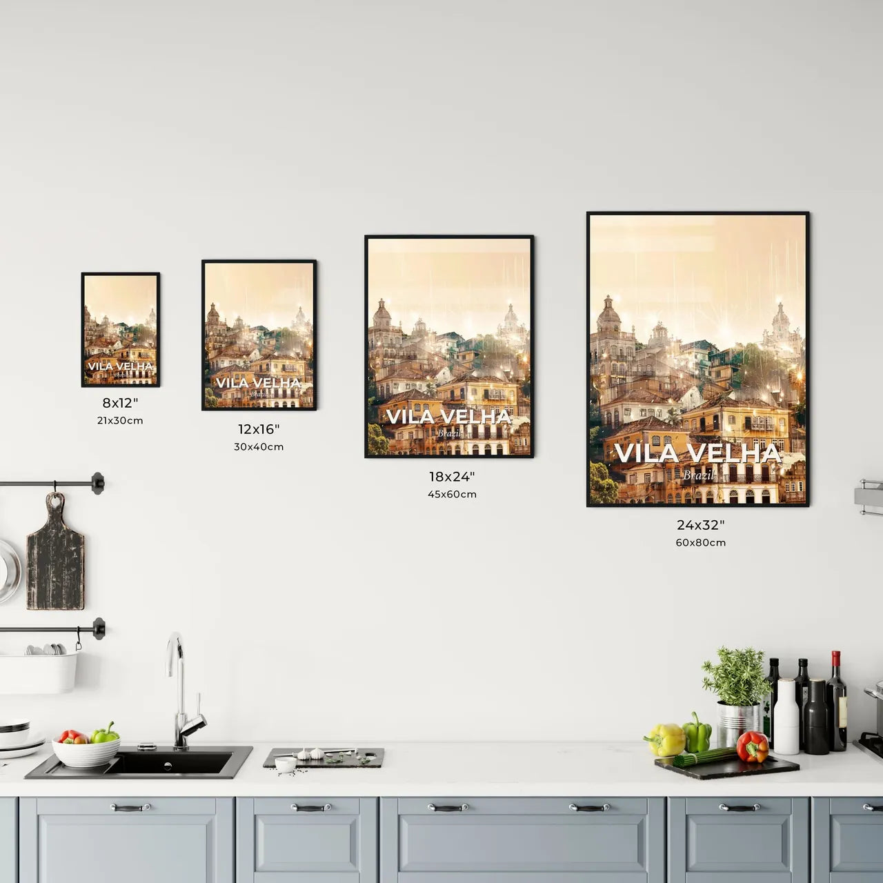 Vila Velha Skyline Dreamy Pastel Poster - A group of buildings with fireworks Size Chart