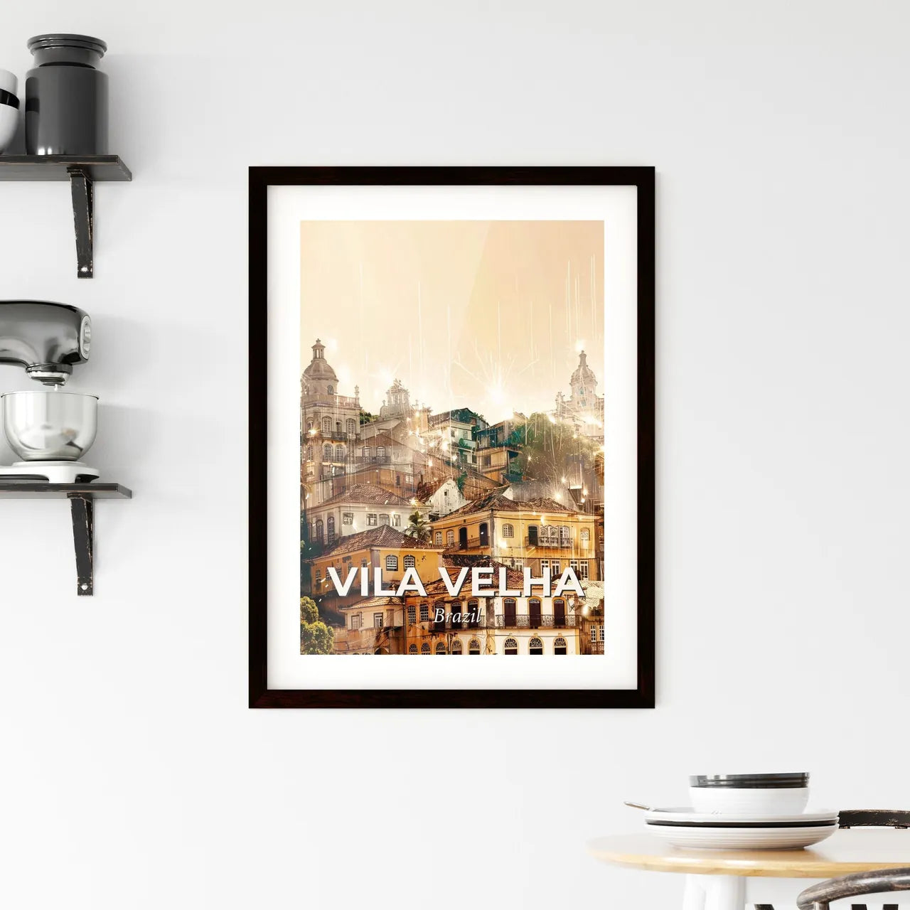 Vila Velha Skyline Dreamy Pastel Poster - A group of buildings with fireworks Custom Print