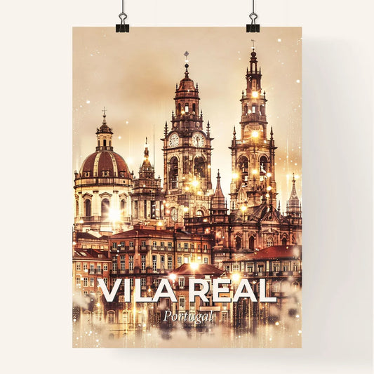 Vila Real, Double-Exposure Skyline, Subtle Backlights - A large building with towers and a dome Poster