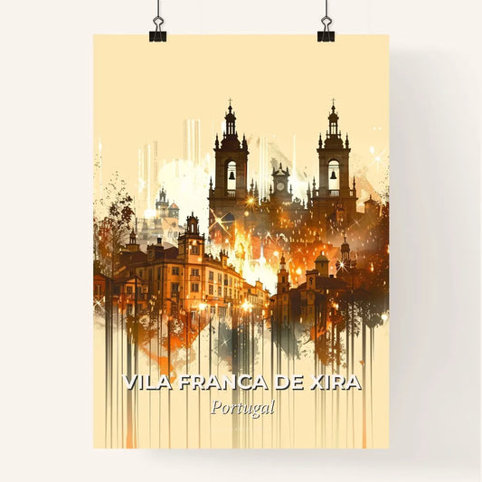 Vila Franca de Xira City Skyline Composite Artwork Poster - A painting of a city with buildings and trees Poster