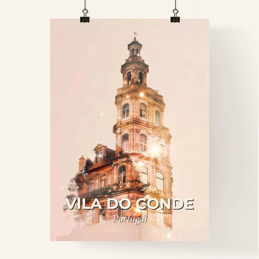 Vila do Conde Skyline Double Exposure Poster - A building with a tower Poster