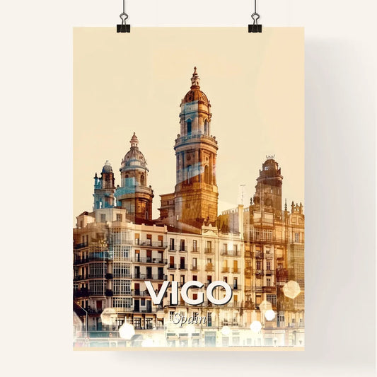 Vigo: Double Exposure Skyline Symphony - A building with towers and a couple of windows Poster