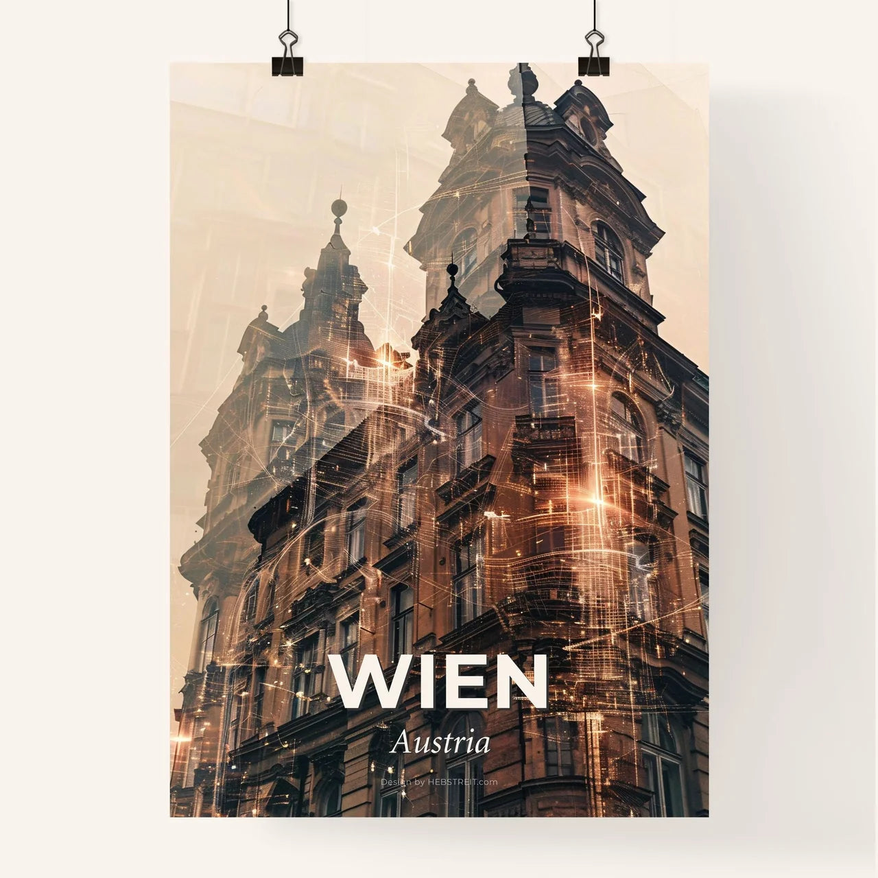 Vienna Skyline Silhouette Composite Art Poster - A double exposure of a building Poster