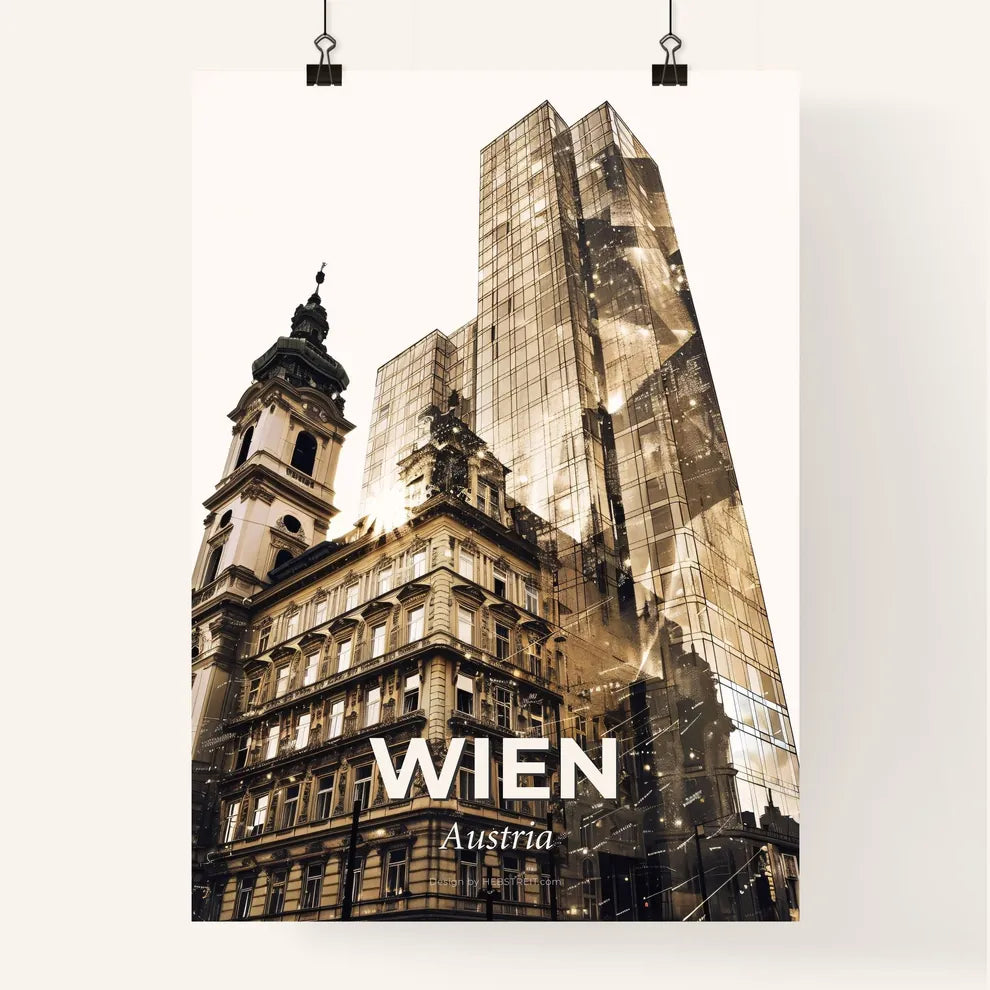 Vienna Austria Skyline Cityscape Panorama Poster Art - A tall building with a tower Poster