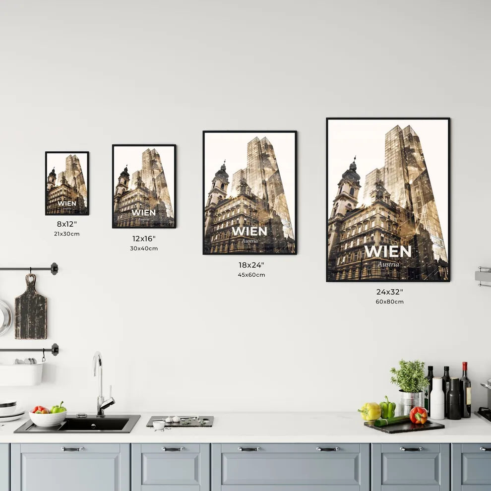 Vienna Austria Skyline Cityscape Panorama Poster Art - A tall building with a tower Size Chart