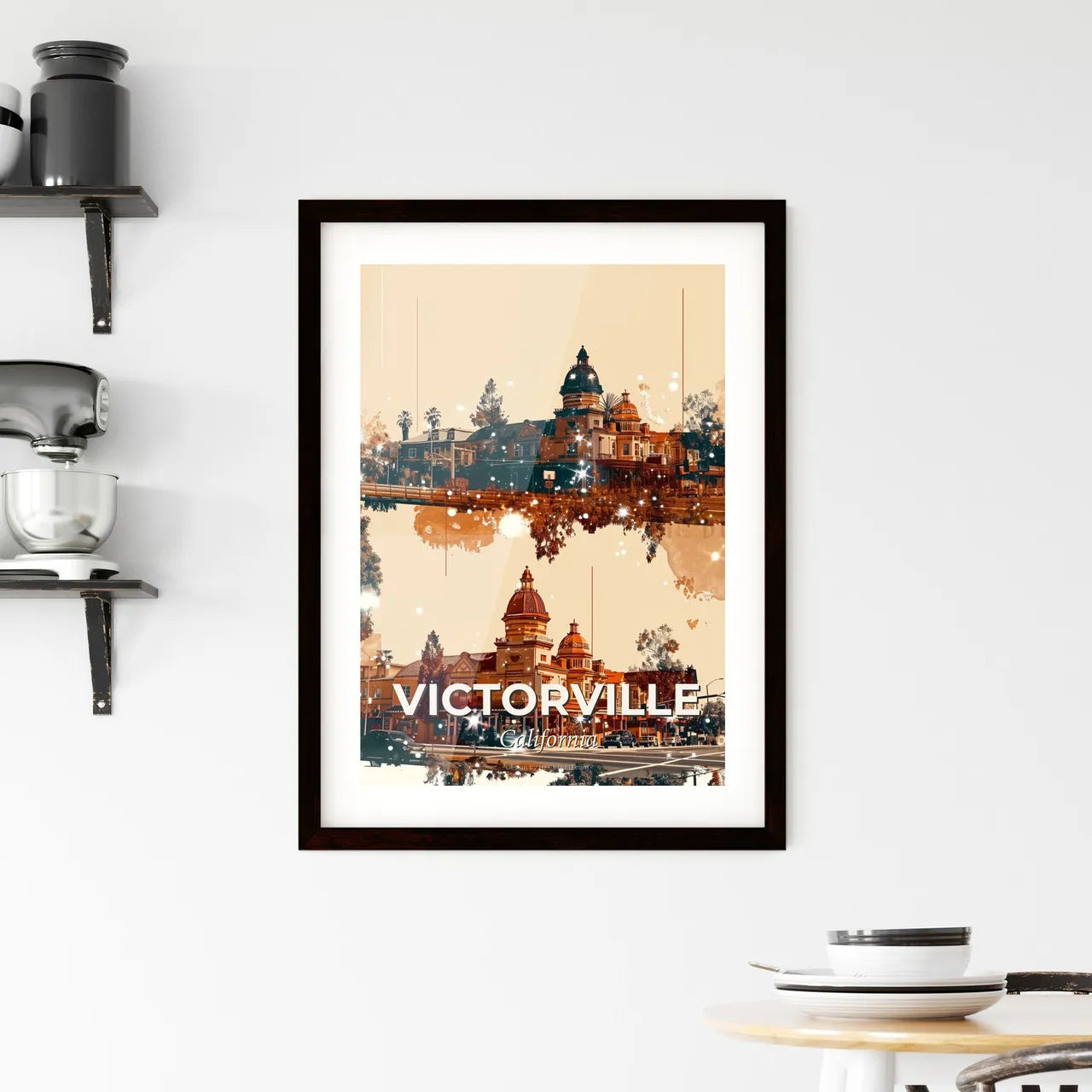 Victorville City Skyline Double Exposure Art Composite - A city with buildings and trees Custom Print