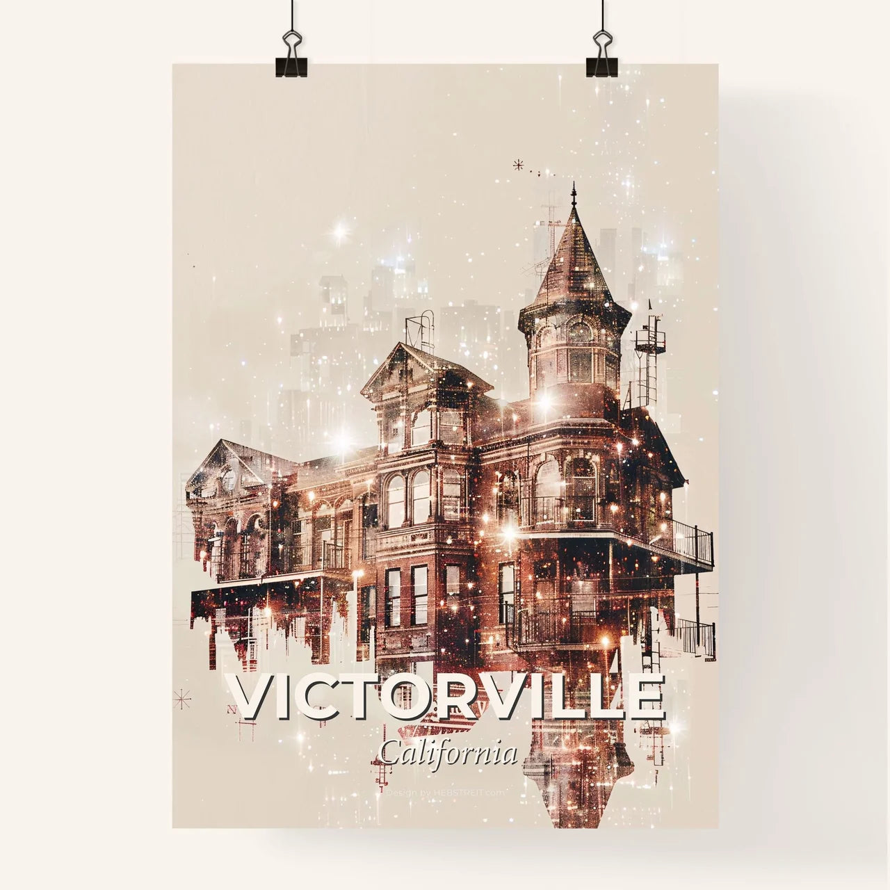 Victorville City Skyline Art Print - A building with a tower and a tower Poster