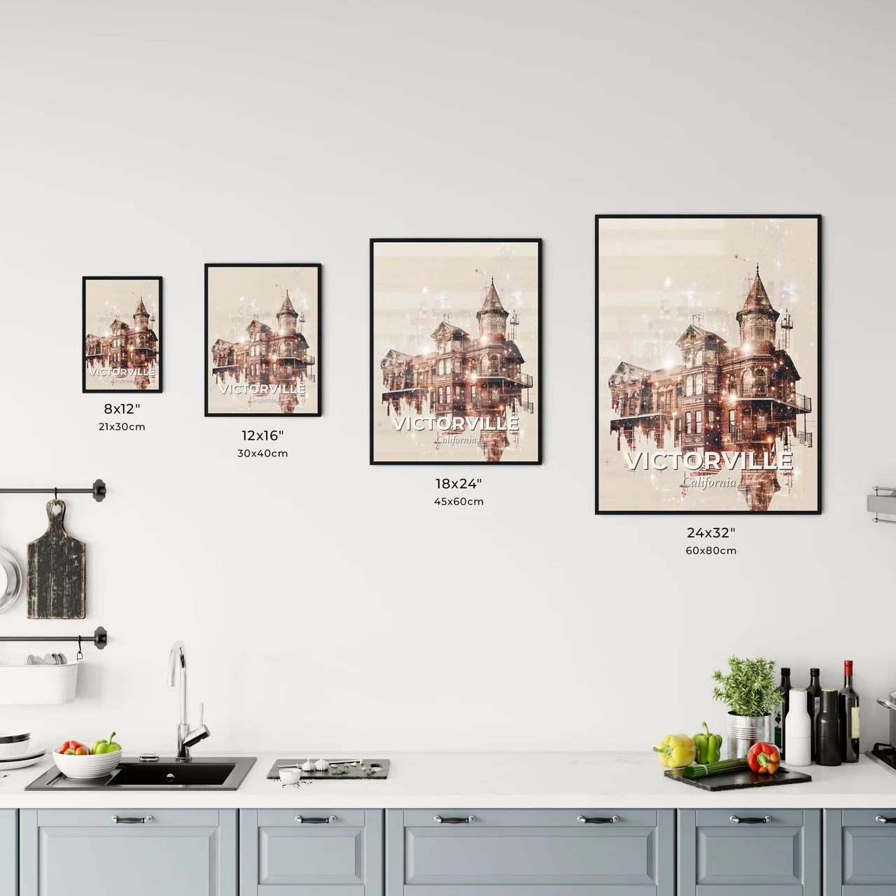 Victorville City Skyline Art Print - A building with a tower and a tower Size Chart