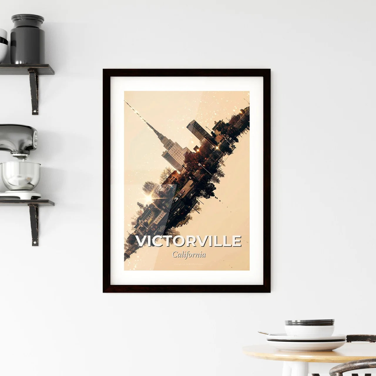 Victorville's Icons: Double Exposure Art - A city with a tall tower Custom Print