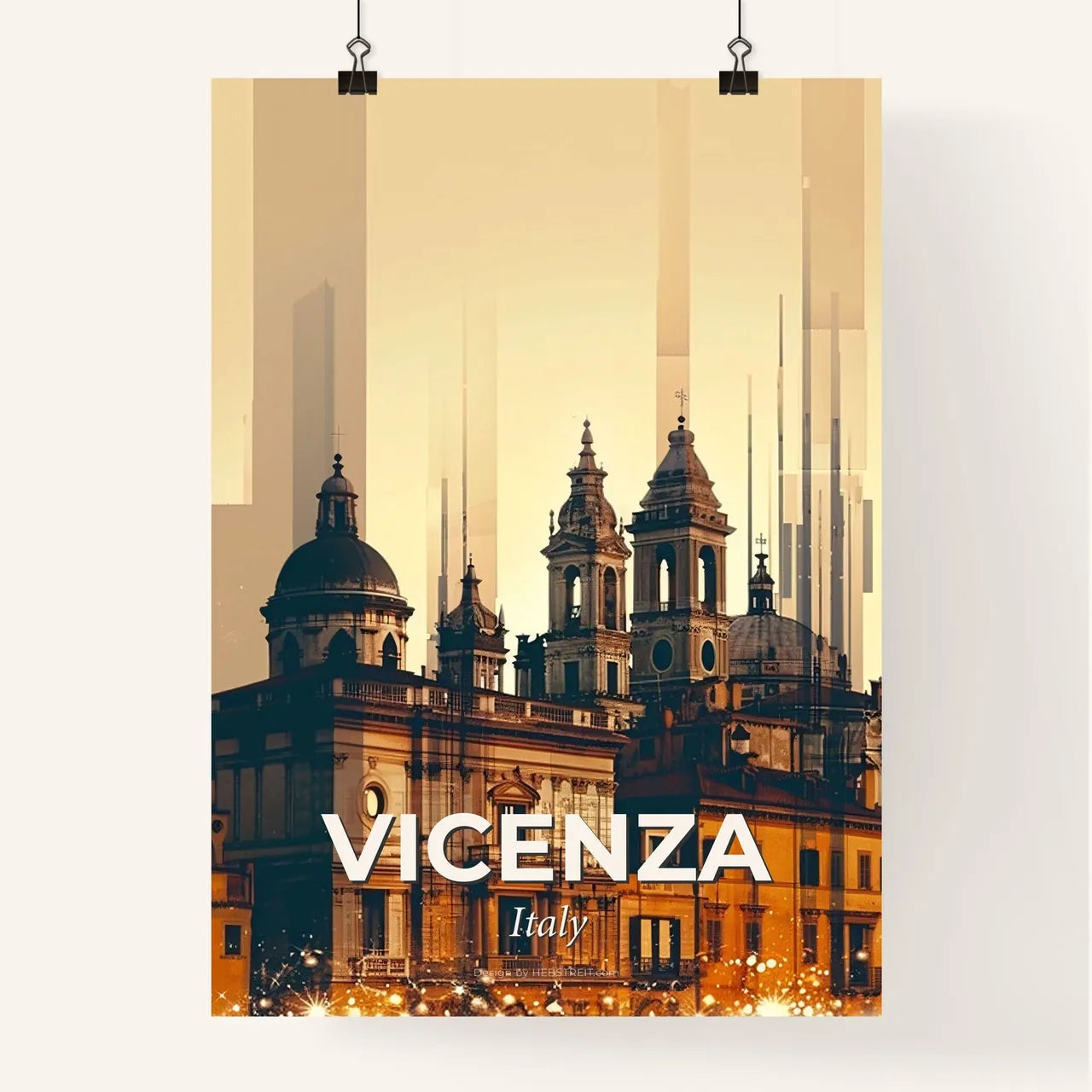 Vicenza Skyline Double Exposure Art Poster - A building with many towers Poster