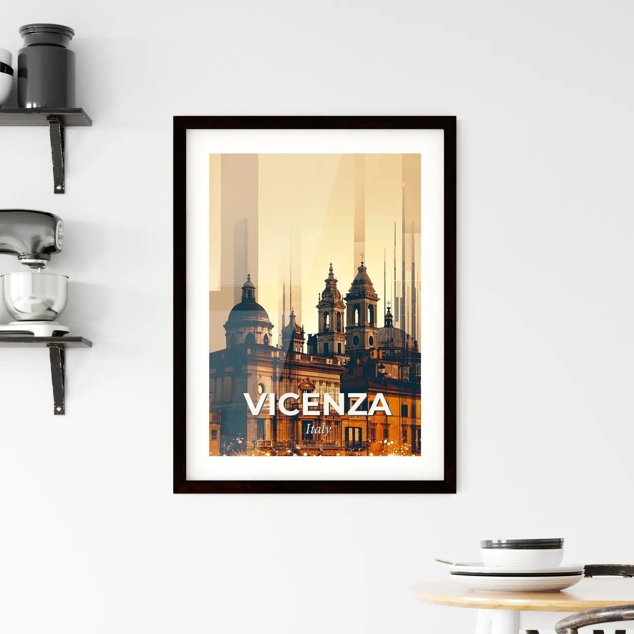 Vicenza Skyline Double Exposure Art Poster - A building with many towers Custom Print