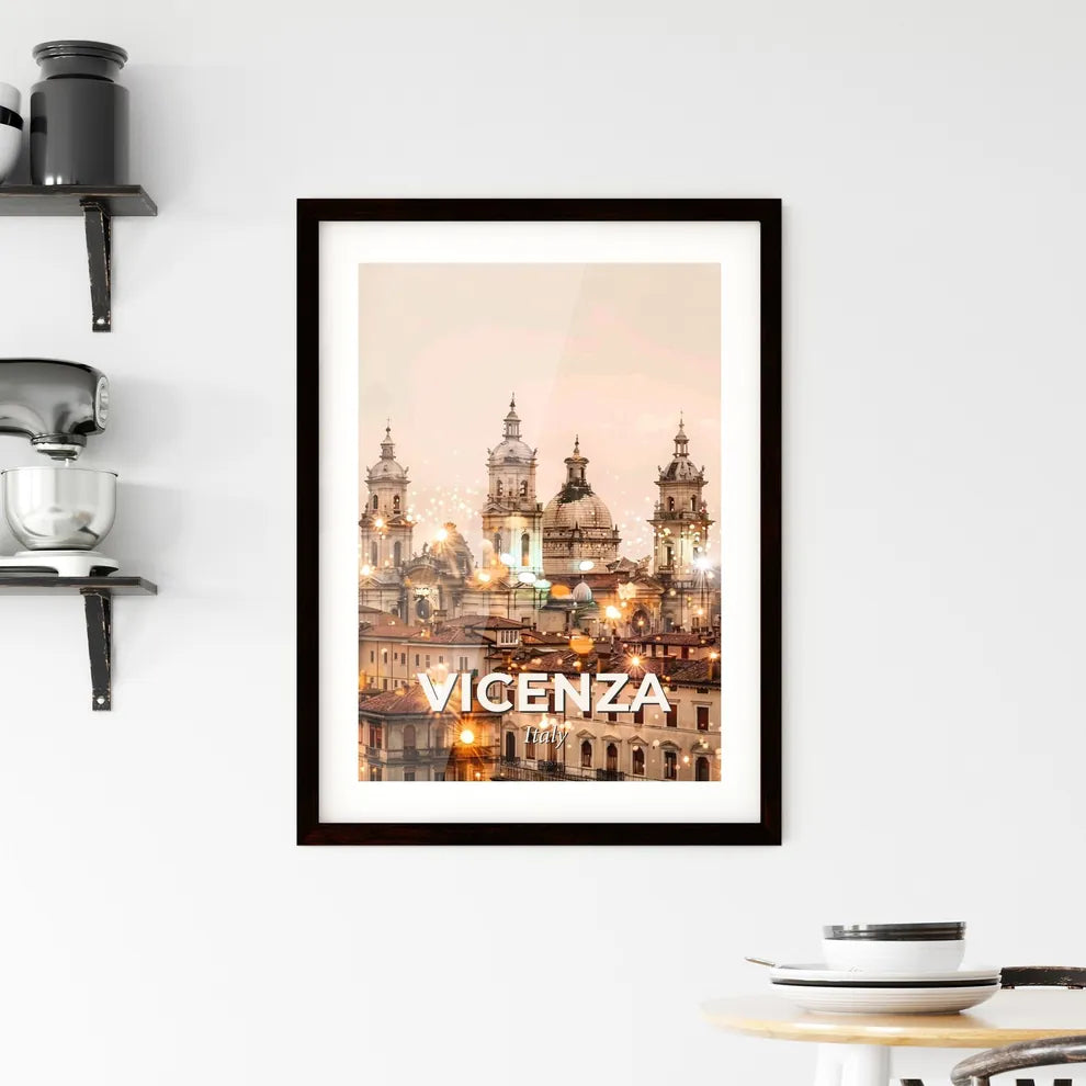 Vicenza Skyline Double Exposure Cityscape Poster Art - A large building with domes and lights Custom Print