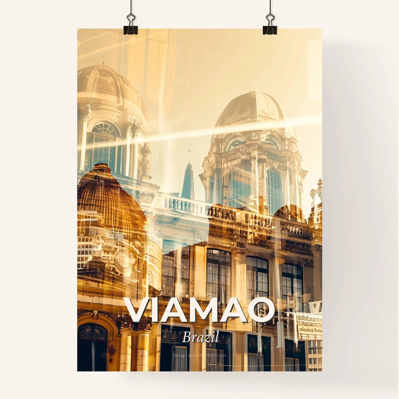 Viamao Skyline Double Exposure Artistic Poster - A building with domes and a window Poster