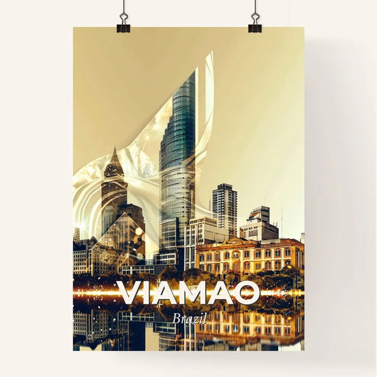 Viamao Cityscape Art: Iconic Landmarks Double Exposure - A city skyline with a bird shaped building Poster
