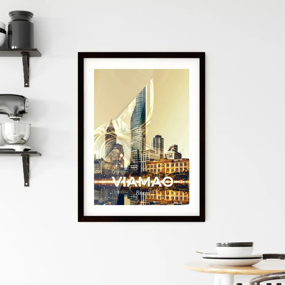 Viamao Cityscape Art: Iconic Landmarks Double Exposure - A city skyline with a bird shaped building Custom Print